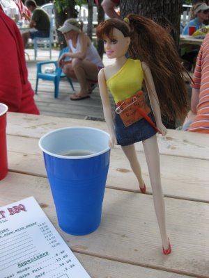 barbie with beverage